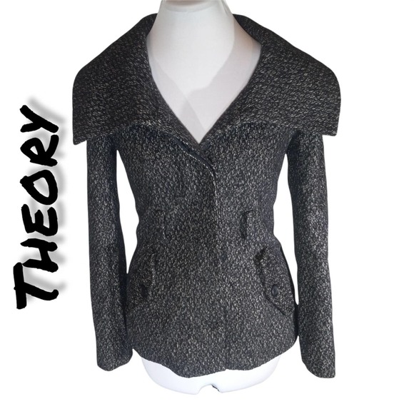 Theory Black White Wool Silk Coat Size P - Picture 1 of 6